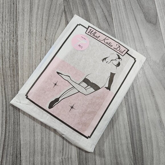 What Katie Did Glamour Sheer Contrast Seamed Stockings Champagne / Sky Baby Blue - Picture 8 of 10